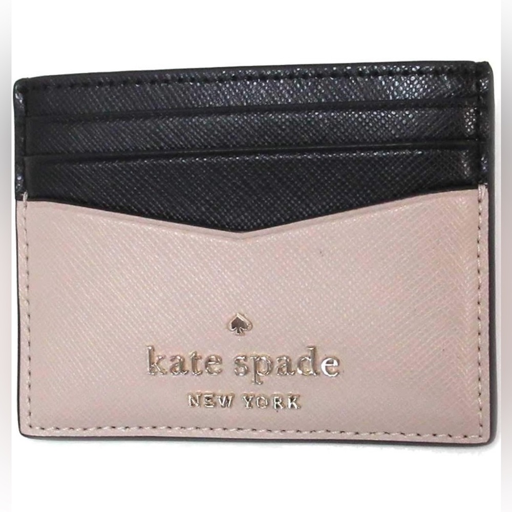NWOT Kate Spade Staci Small Slim Card Holder, Colorblock Beige/Black